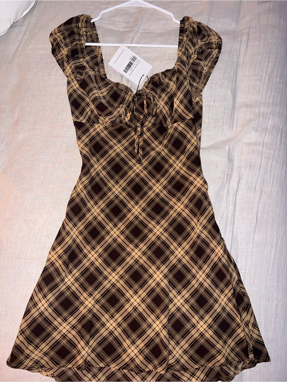 Brown Plaid Mini Dress